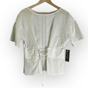 Nordstrom Signature White Eyelet Top Corset T Shirt Style